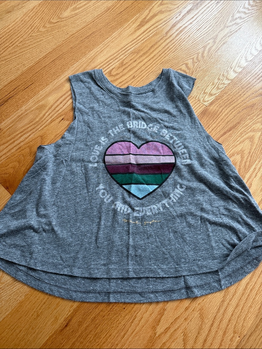 Gray Sleeveless Graphic Tank with Striped Heart